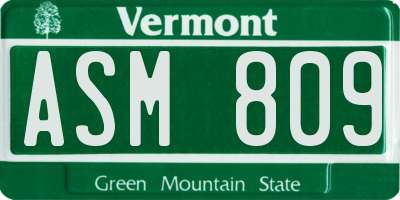 VT license plate ASM809