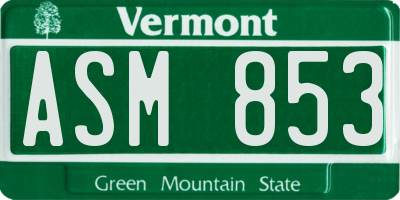 VT license plate ASM853