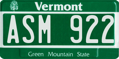 VT license plate ASM922