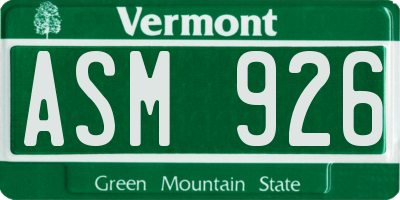 VT license plate ASM926
