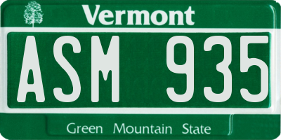 VT license plate ASM935