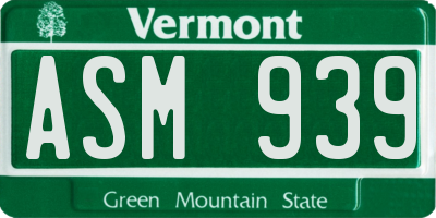 VT license plate ASM939