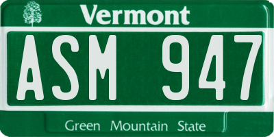 VT license plate ASM947