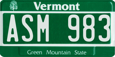 VT license plate ASM983