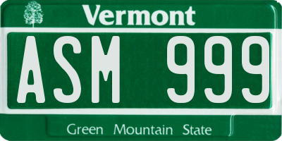 VT license plate ASM999