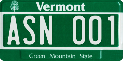 VT license plate ASN001