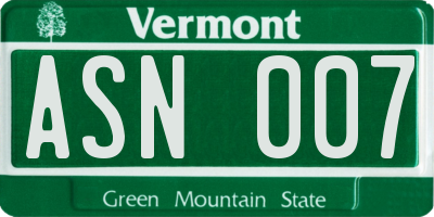 VT license plate ASN007