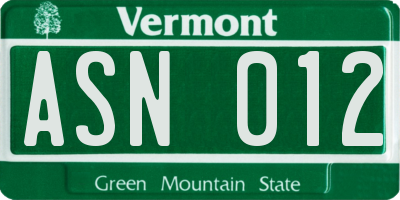 VT license plate ASN012