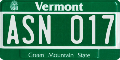 VT license plate ASN017