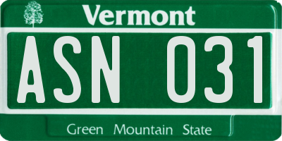 VT license plate ASN031