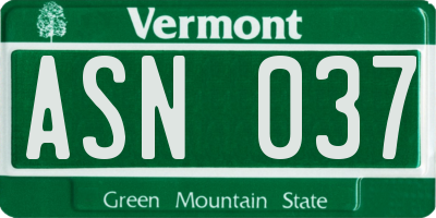 VT license plate ASN037
