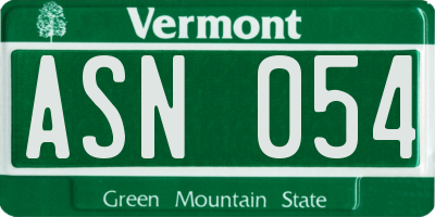 VT license plate ASN054