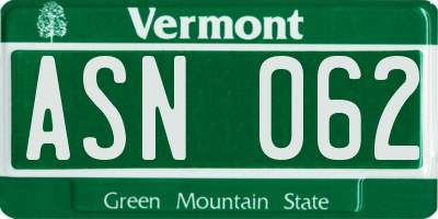 VT license plate ASN062