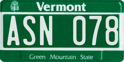 VT license plate ASN078