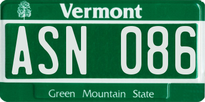 VT license plate ASN086