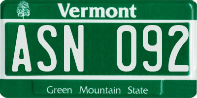 VT license plate ASN092