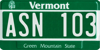 VT license plate ASN103