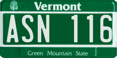VT license plate ASN116