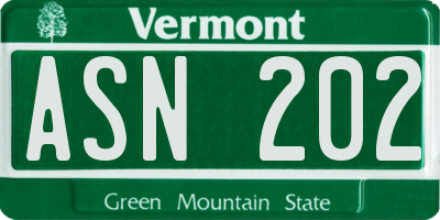 VT license plate ASN202