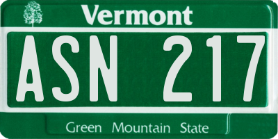 VT license plate ASN217