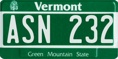 VT license plate ASN232