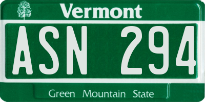 VT license plate ASN294
