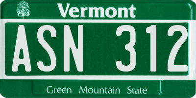 VT license plate ASN312
