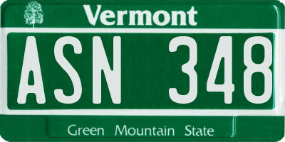 VT license plate ASN348