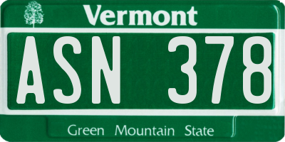 VT license plate ASN378