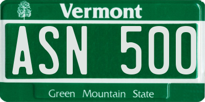 VT license plate ASN500