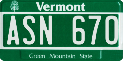 VT license plate ASN670