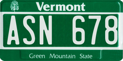 VT license plate ASN678