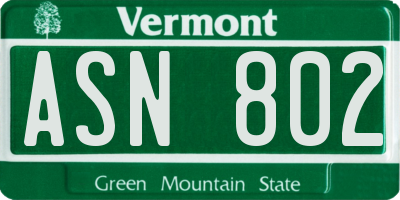 VT license plate ASN802