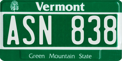 VT license plate ASN838