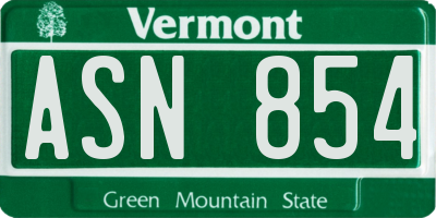 VT license plate ASN854