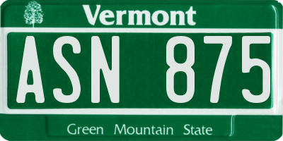 VT license plate ASN875