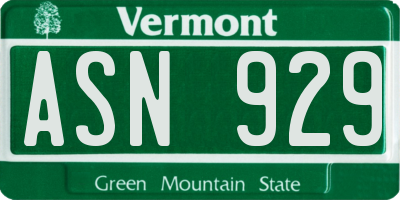 VT license plate ASN929