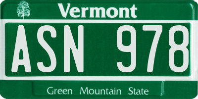 VT license plate ASN978