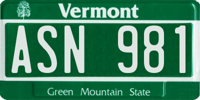 VT license plate ASN981