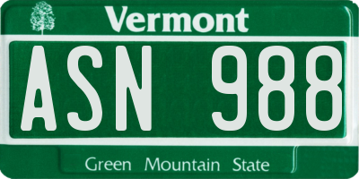 VT license plate ASN988
