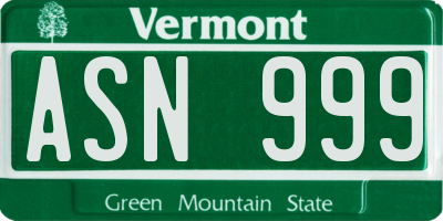 VT license plate ASN999