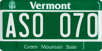 VT license plate ASO070