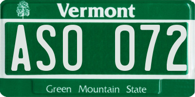 VT license plate ASO072