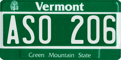 VT license plate ASO206