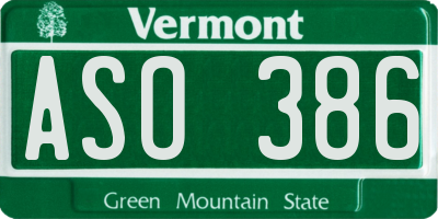 VT license plate ASO386