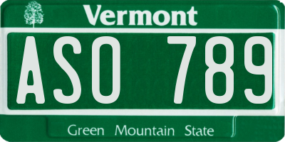 VT license plate ASO789