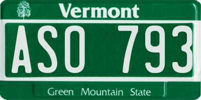 VT license plate ASO793