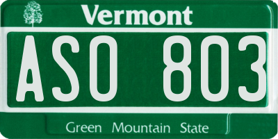 VT license plate ASO803
