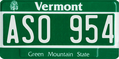 VT license plate ASO954