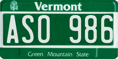 VT license plate ASO986
